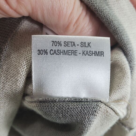 sz 42 Purotatto Silk Cashmere Knit Turtleneck Stripes Italy Italian Taupe Cream - Picture 7 of 12